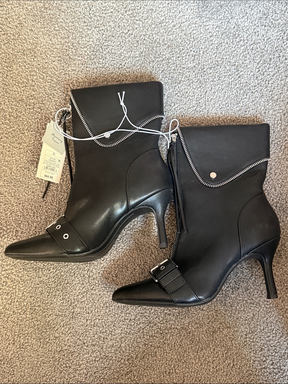 Pointed-Toe Stiletto Ankle Boots with Zip & Buckle. A New Day, Black, Size 7.5